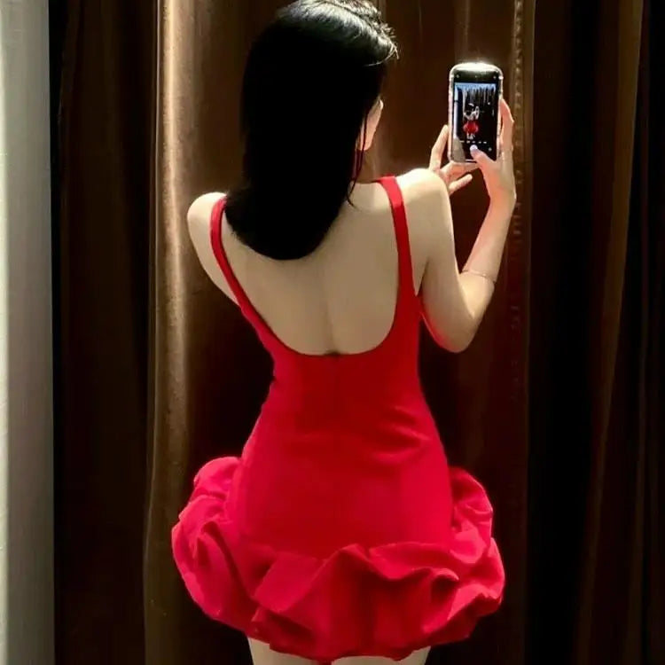 Cyflymder  Elegant Women Mini Dress Slim O-neck Sleeveless O-neck Mini Dresses Female Ruffle Pleated Party Club Lady Vestidos