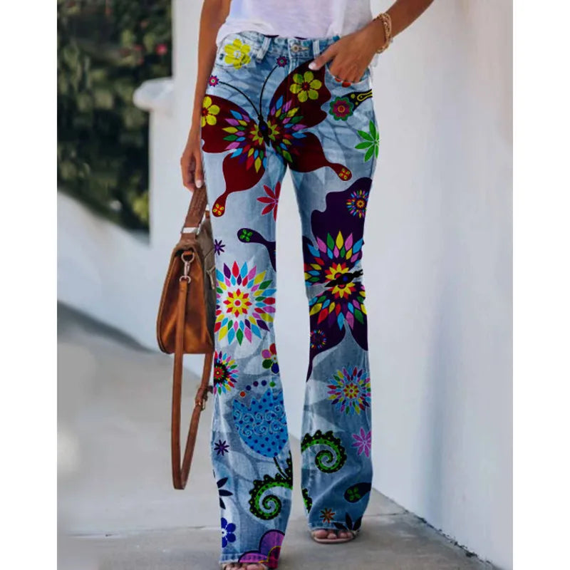 Cyflymder  New Arrival European American Plus Size Women Casual Pants Floral Print Thin Long Trousers Fashion Comfortable Loose Fit Summer