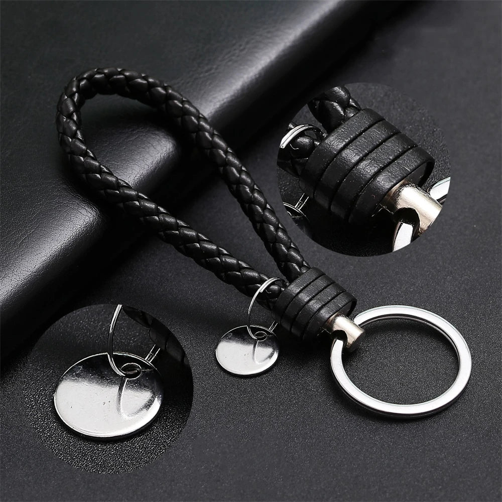 Cyflymder Colorful Pu Leather Braided Woven Rope Keychains Double Rings Fit Diy Bag Pendant Key Chain Car Keyrings Men Women Small Gift for Men