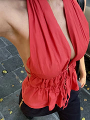 Cyflymder  Romore Orange Sexy Bal Beachside Summer Trendy Vest Faionable Cover-Up Strapl Crop Top for Holiday Wear