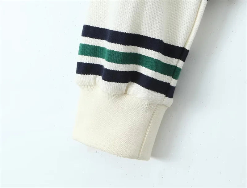 Cyflymder  Loose Fits Casual Street Sle T-irt  Collar Contrast Color Versatile Lazy Sli Top American Retro Striped