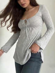 Cyflymder  Stylish Women s Solid Color Long Sleeve Scoop Neck Tops for Fall - Versatile  Fit Shirts with Fashionable Appeal