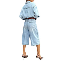 Cyflymder   Women's Jeans Cotton Washed Mid Waist Denim Pants Wide Leg Light Wash High Waisted Denim Trousers Button Fly Cropped Length