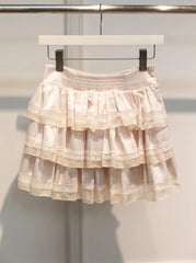 Cyflymder  Pink Lace Trim Ruffles A-line Skirts Women Summer New Cotton Elastic High Waist Short Faldas Sweet Preppy Style Cute Mini Skirt