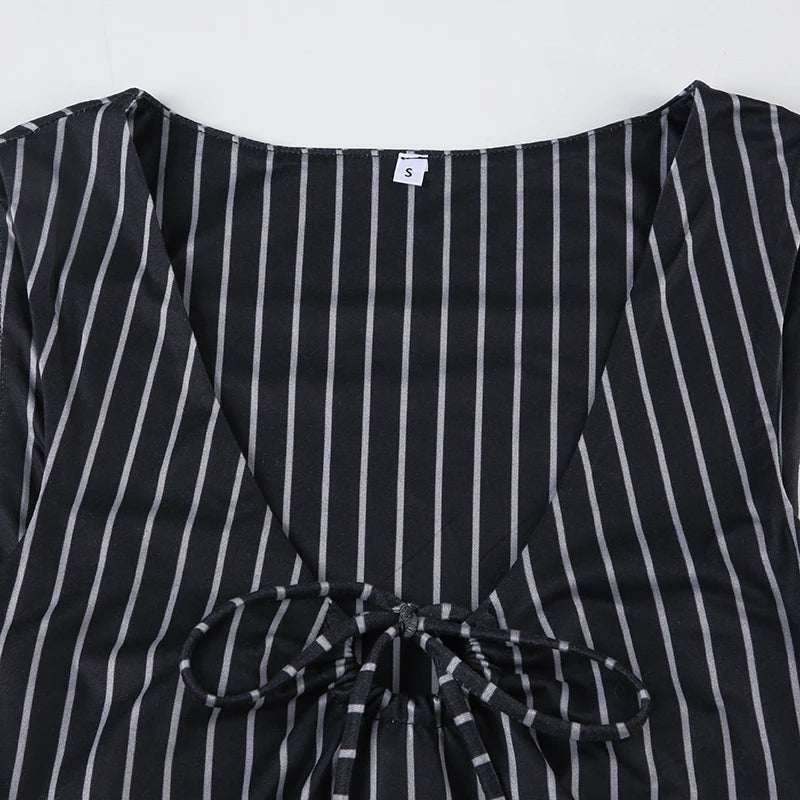 Cyflymder  Casual Bandage Folds Hollow Out Tank Tops Slim Dot Print Deep V-Neck Sleeveless Tops Women 2025 Summer Fashion Holiday