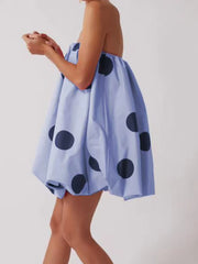 Cyflymder  Women Elegant Hight Waist Loose A-Line Dress Sexy Off Shoulder Strapless Short Dress Retro Polka Dot Print Sleeveless Mini Dress