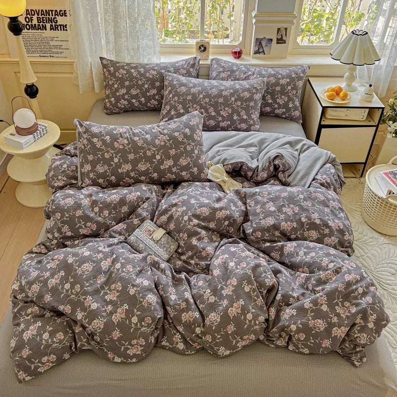 Cyflymder  Nordic Style Small Floral Print Bedding Sets Ultra Soft Breathable Single Queen Bedclothes Comforter Set for All Seasons