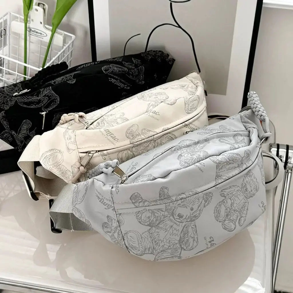 Cyflymder  Cute Little Bear Girl Student Chest Bag, Female Korean Edition Casual Crossbody Bag, Simple and Versatile Waist Bag