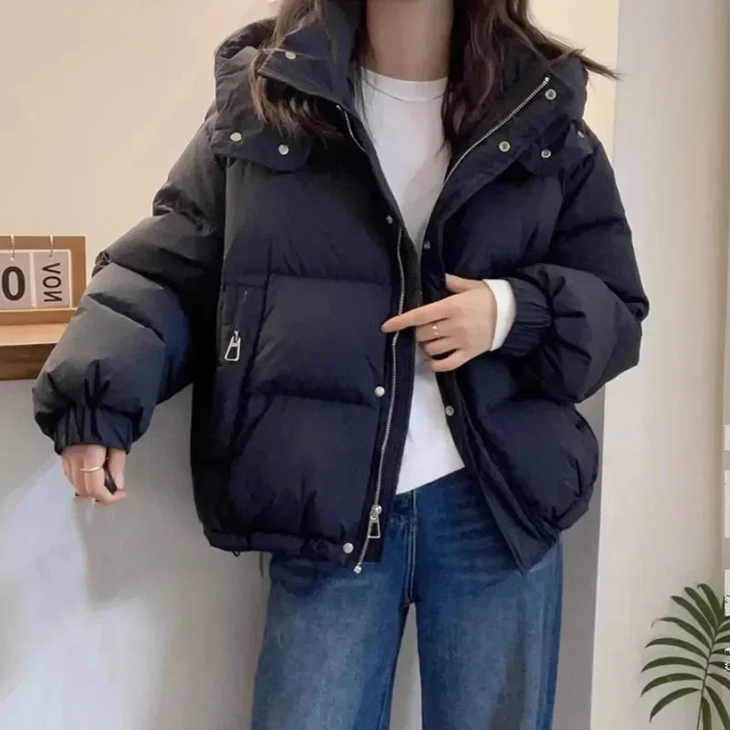 Cyflymder Fashion Parkas Jacket Women's Korean New Autumn Winter Loose Hooded Thicken Warm Down Cotton Padded Short Coats Female Tops