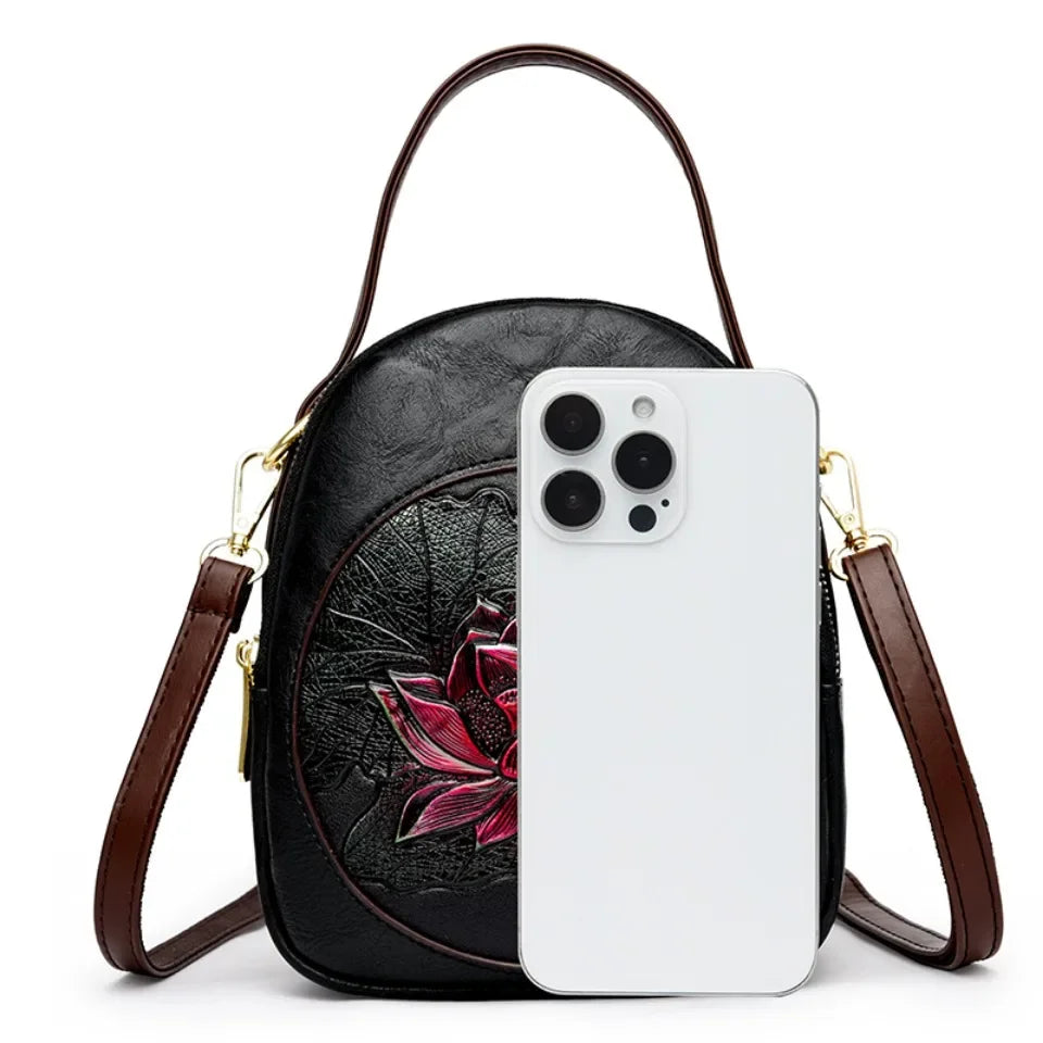 Cyflymder  Luxury 3-Layer Pockets PU Leather Women's Leisure Shoulder Bag and Purses Fashionable Lotus Pattern Crossbody Bag Ladies Sac