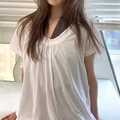 Cyflymder  Spicy Girl Slanted Neck Off Shoulder Short Sleeved T-shirt for Women's Summer Versatile Casual Style Top