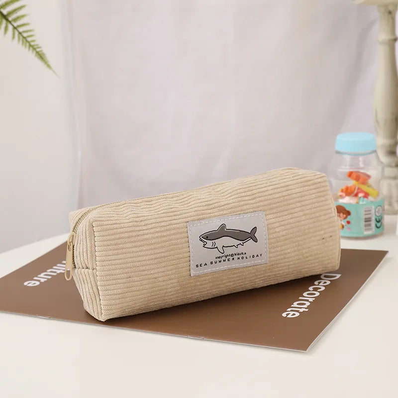 Cyflymder  Corduroy Pencil Case Korean Stationery Pencil Pouch Estuche Escolar Shark Pen Case School Supplies Trousse Scolaire Pencilcase