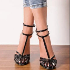 Cyflymder  High Heel Women Sandals Summer Black Stilettos Ankle Buckle Strap Ladies Casual Pumps PU Sexy Sandalias