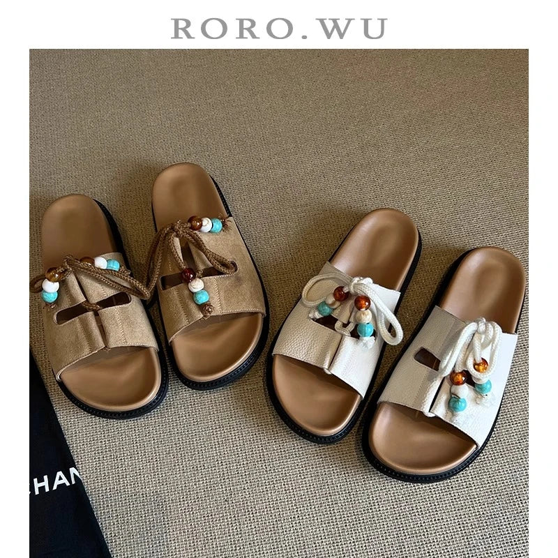 Cyflymder  Platform Anti-Slip Wear-Resistant Slippers Summer New Round Toe Open Toe Crystal Buckle Anti-Slip Wear-Resistant High Heels