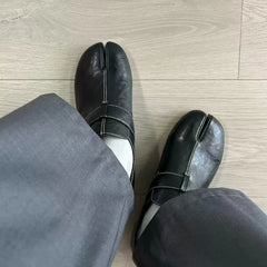 Cyflymder  Black Genuine Cow Leather Tabi Split Toe Slip on Oxford Mary Jane Shoes for Women Stable Chunky Block Heel Party Casual Footwear