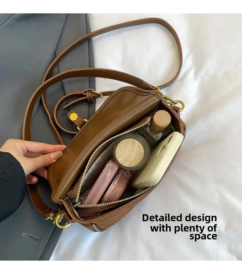 Cyflymder  New Ladies Vintage Saddle Bag Simple Commuter Crossbody Bag Soft Texture Bean Curd Square Bag Elegant Versatile Shoulder Bag