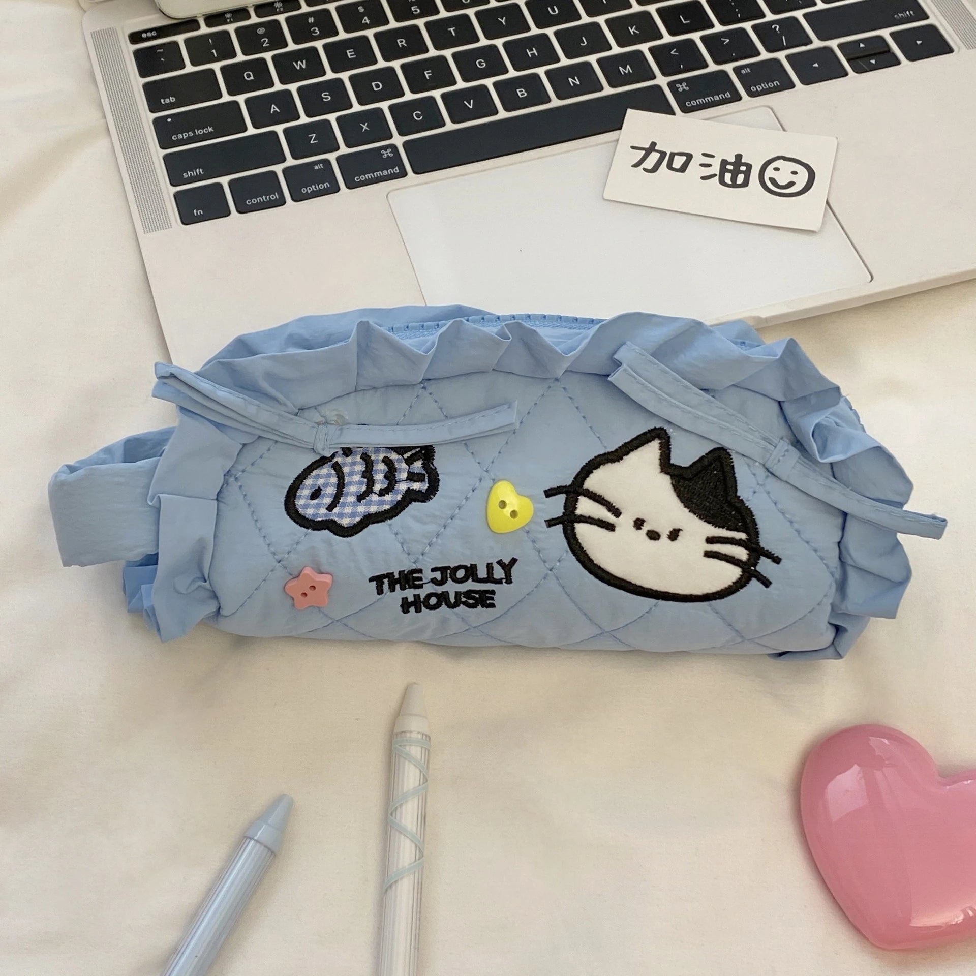 Cyflymder  Korean Fashion Ruffle Pencil Case for Kids Girl Sweet Cartoon Bunny Kitten Stationery Organizer Kawaii Pen Pouch Back To School