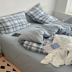 Cyflymder  Super Soft Japanese Style Pure Cotton Bedding Set Double Sided Geometric Pattern Printed Duvet Cover 4Pcs Household Comfort Set