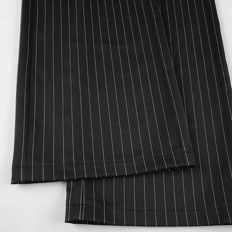 Cyflymder  Elegant Fashion Striped Pants Sets Women 2025 Sexy Slim 2 Piece Sets V-Neck Sleeveless Crop Tops Mid-Waisted Suit Pants