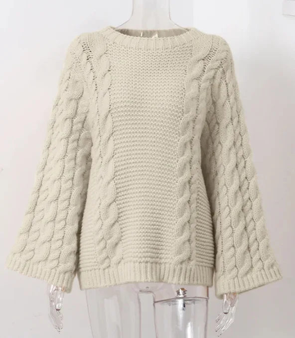 Cyflymder  Retro Knitted Sweater round Ne Bell Sve Casual Comfortable Autumn Winter Women's Faion Commute Loose Fit Polyester Blend