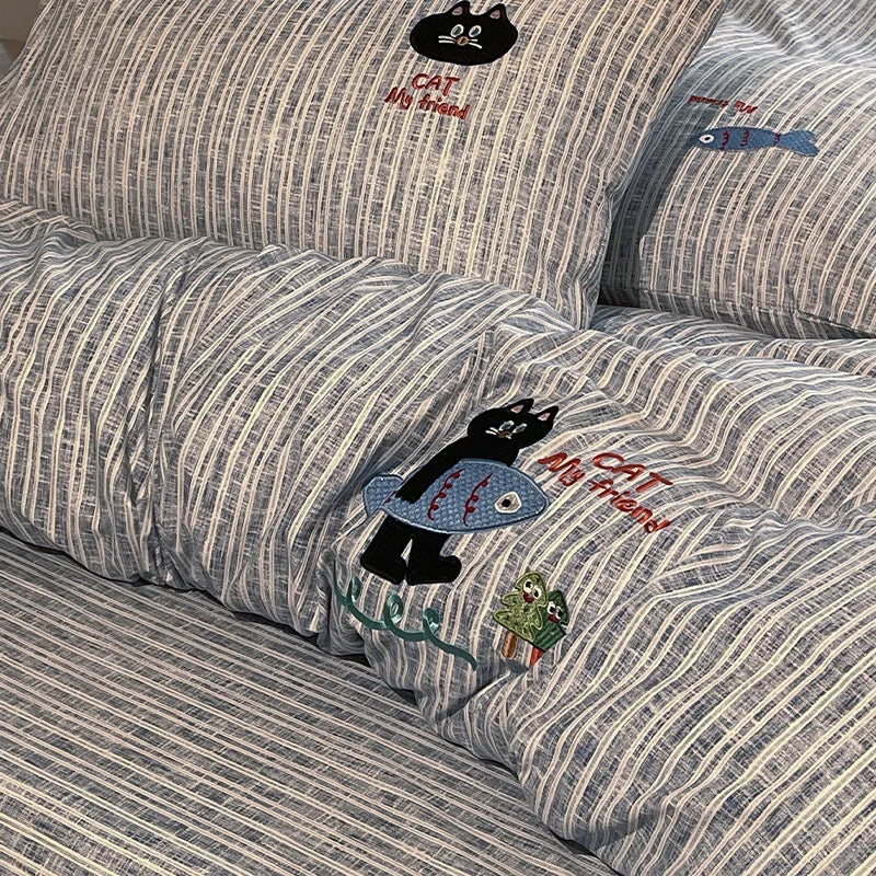 Cyflymder  Cartoon Cotton-Linen Embroidery Bedding Sets High Quality Naked Sleeping Super Soft Bedsheet Set Queen King Quilt Kit for Adults