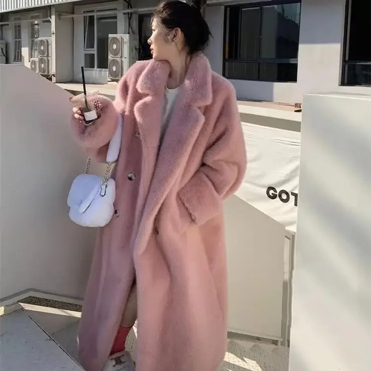 Cyflymder Fashion Autumn/Winter Thick Suit Collar Imitation Mink Fur One Piece Fur Eco Friendly Furs Long Coat Women Jacket Winter Clothes