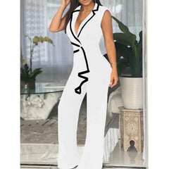 Cyflymder  Summer Commuter Style Women Jumpsuit Striped Splicing Notched Collar Wide Leg Jumpsuits Solid One Piece Suit OL Romper