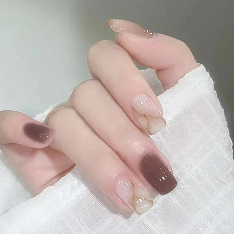 Cyflymder  24Pcs/1Box Fake Nails Art Press On False On Practice Hand For Material Formas Fingernails Fake Products Accessories Pink Design