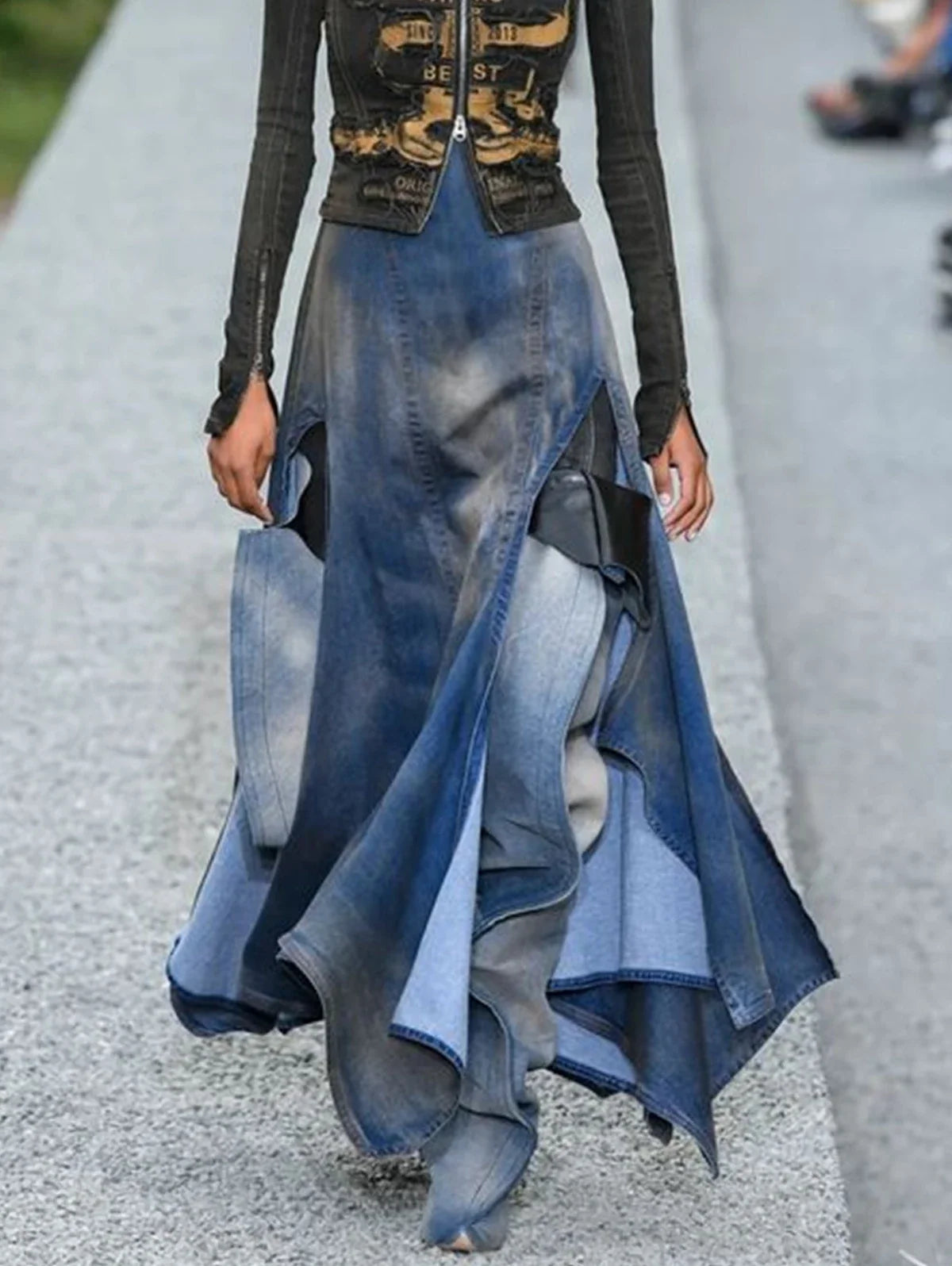 Cyflymder  Fashion Women's Denim Skirt High Waist Sexy Patchwork Irregular M-Shaped Slit Elegant Party Skirt Y2K Fashion Skirt