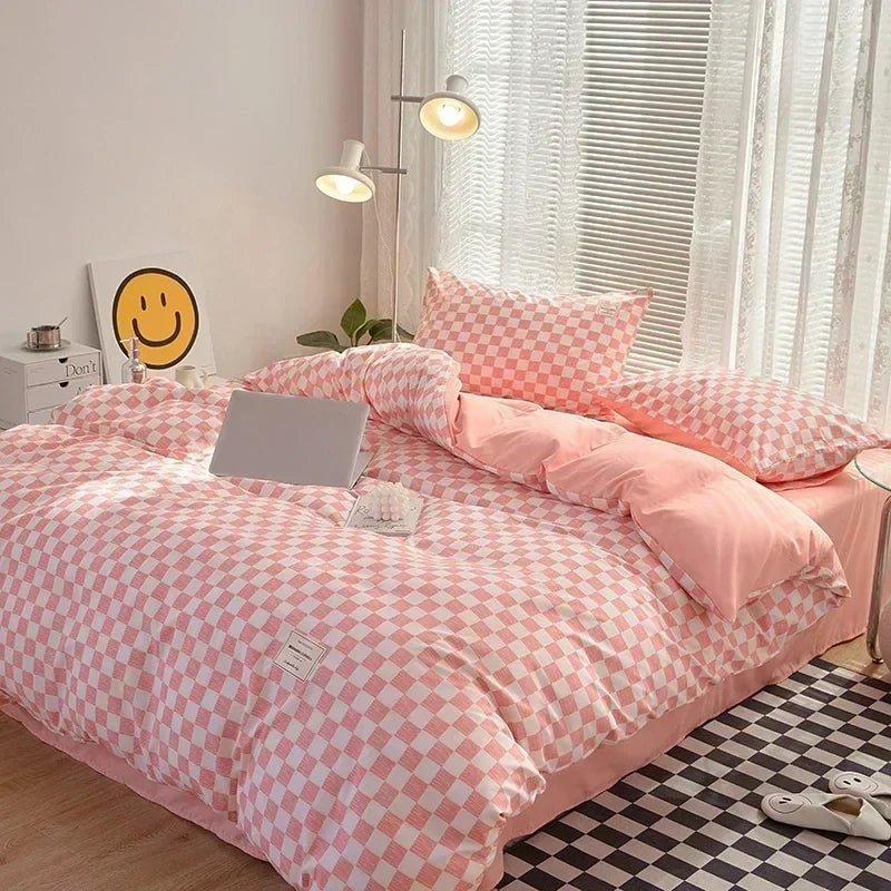 Cyflymder Japan Style Plaid Queen Size Duvet Cover Set with Sheets High Quality Skin Friendly Bedding Set King Single Double Bedding Sets