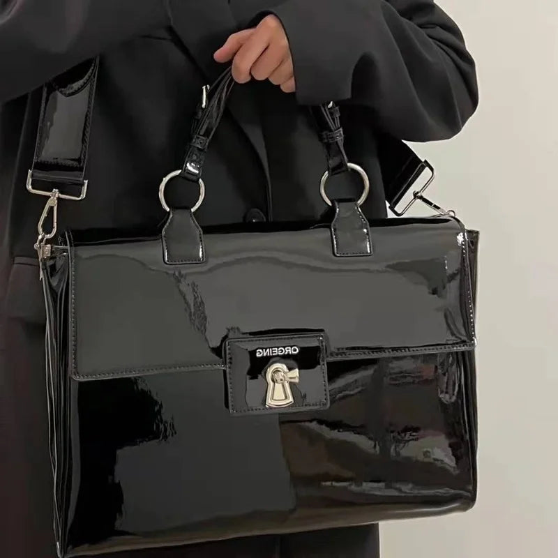 Cyflymder Trendy Female Briefcase Cool Patent Leather Shoulder Laptop Bag Women Large Capacity Messenger Bag Big Handbags