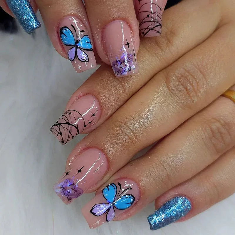 Cyflymder  24Pcs Fake Nails Press On Supplies False Charms Tips For ABS Nail Art And Decorations Manicure Extension Contains Jelly Gel