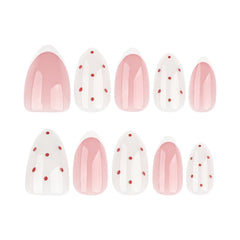 Cyflymder  24pcs INS Sweet Pink Fake Nails White French Almond Press on Nails Sweet Girl Korean Style Wearing False Nail Patches
