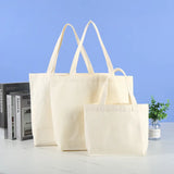 Cyflymder Large Capacity Canvas Shoulder Handbag Folding Eco-Friendly Cotton Tote Bags Reusable DIY Shoulder Bag Grocery Bag Beige White