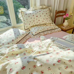 Cyflymder Bedding Set Cotton Printing Korean Style Lace Models Four-piece Bed Sheet Set Duvet Cover Pillowcase Home Textiles