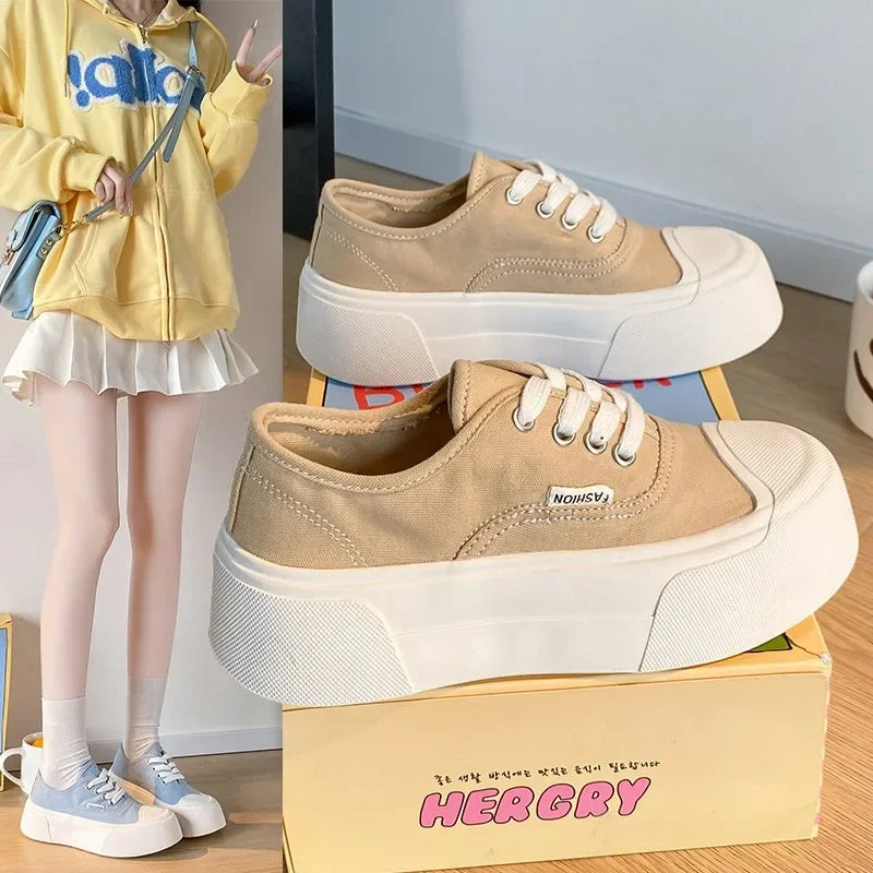Cyflymder  Thick Bottom Canva Shoes Women's New Style White Sneakers Women's Thick Bottom Sports Shoes Student Father