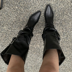 Cyflymder  Autumn Vintage Thick Heel Women Knight Boots Fashion Belt Buckle Shoes Ladies Elegant Pointed Toe Mordern Knee High Booties
