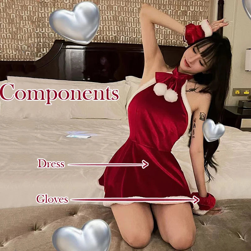 Cyflymder  Sexy Christmas Outfit Santa Claus Cosplay Cheongsam Style Red Dress Chinese New Year Tempting Dresses Party Performance Clothing