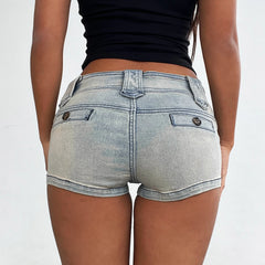 Cyflymder  Streetwear Do Old Washed Pockets Skinny Elastic Denim Shorts Hottie All Match Low Waist Mini Jeans Summer Fashion Bottoms
