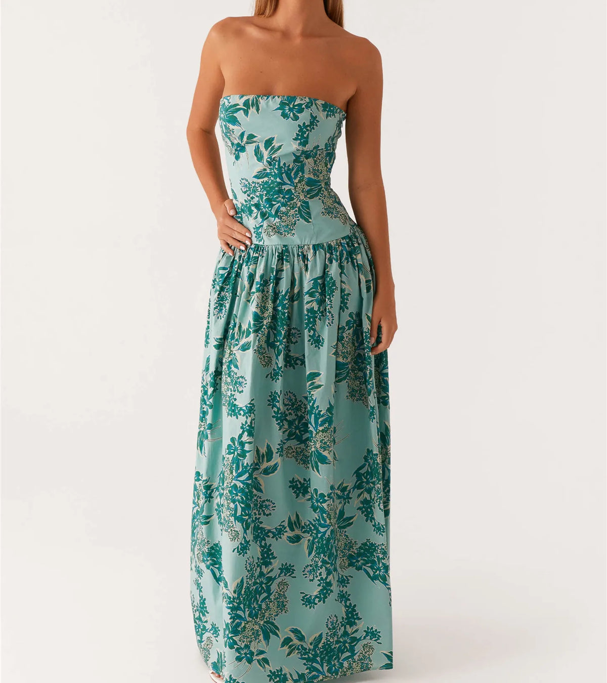 Cyflymder  Women's Strapless Dress Stylish Dot Print/Floral Print Sleeveless Tube Long Dress for Summer Holiday Party Clubwear