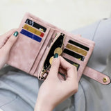 Cyflymder New Wallet Women's Short Korean Cute Buckle Double Discount Multi Card Change Handbag