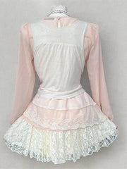 Cyflymder  New Vintage Japanese Sweet Women 3 Piece Sets Long Sleeve Tops + Chic Cardigan + Cake Skirts Subculture Elegant Fashion Outfits