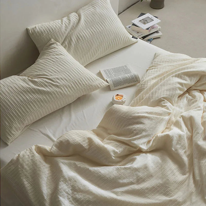 Cyflymder  40S Ripple Jacquard Pure Cotton Bedding Set Bubble Gauze Color Blocking Breathable Quilt Set Twin Full Queen King Bedclothes