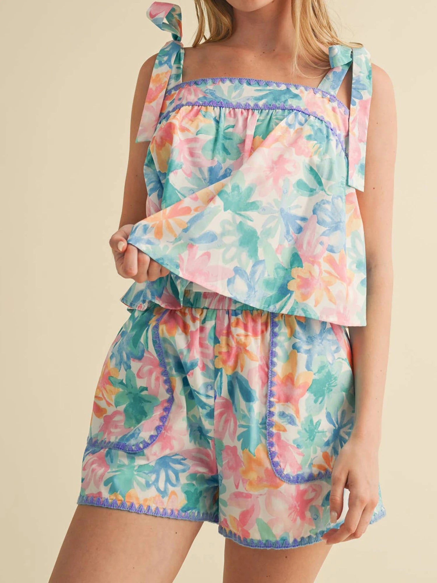 Cyflymder  Women s Casual Tie Dye Print Sleeveless Tank Top and Elastic Waist Shorts Set for Summer Loungewear and Sleepwear