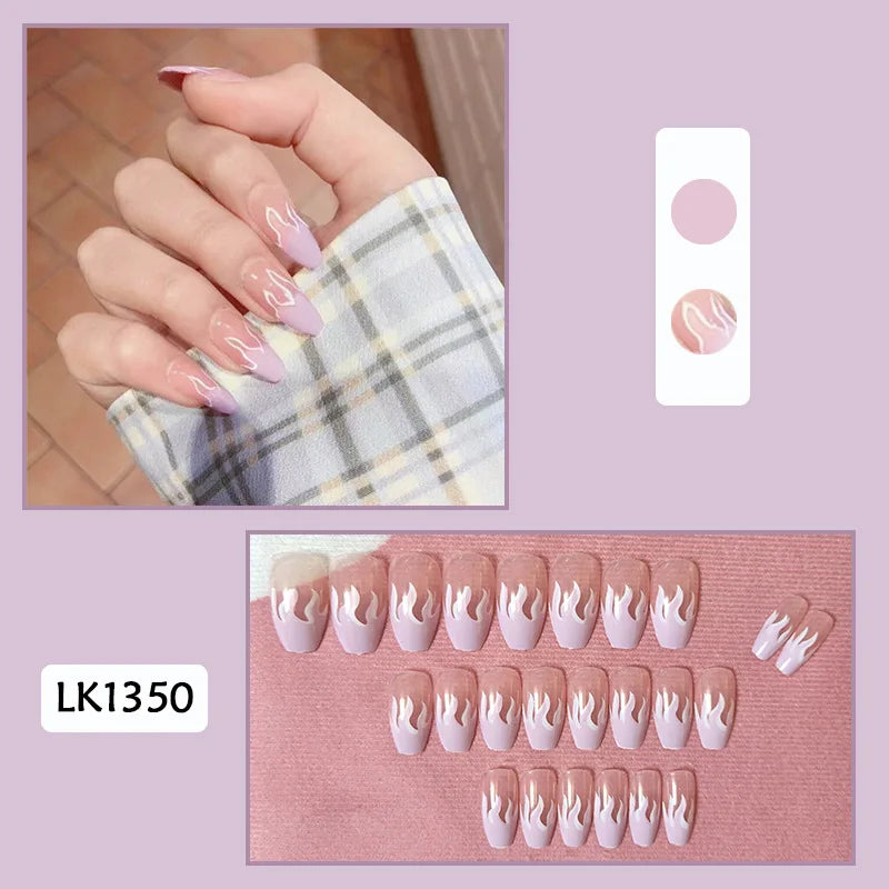 Cyflymder 24Pcs/Set Almond Gradient Press On Nail Art Wearable Fake Nails Pointed Simple Ballet Coffin Reusable False Nails Tips Finished