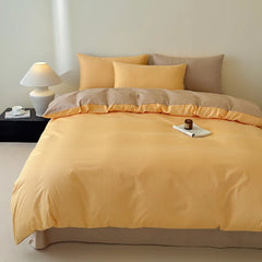 Cyflymder  100% Cotton Single Twin Double Solid Color Reversible Bedding Set Soft Comfortable Duvet Cover Bed/Fitted Sheet Pillowcases