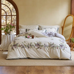 Cyflymder 100% Soft Cotton Brushed 4Pcs Rose Floral Chic Vibrant Queen Double Duvet Cover with Zipper Flat/Fitted sheet Pillowcases