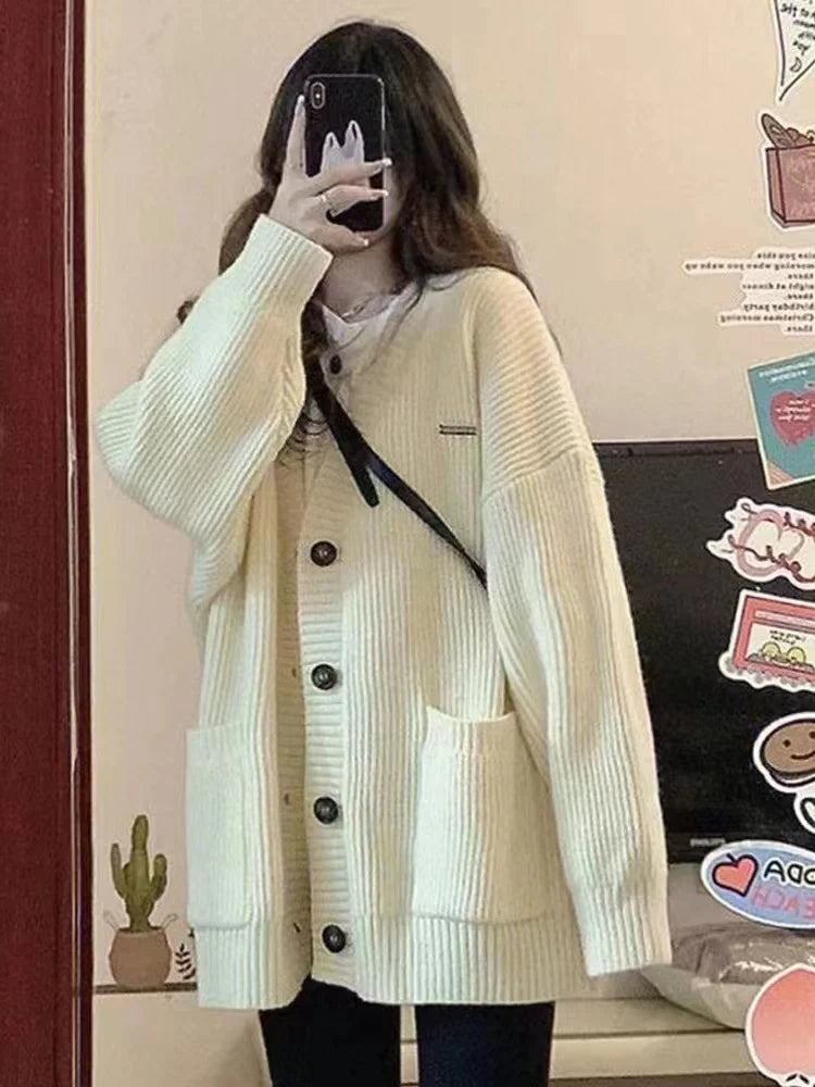 Cyflymder  Autumn Winter Knitted Cardigan Women Lazy Style Thick Loose Sweater Coat