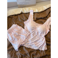 Cyflymder  Pajamas with Chest Pads Women's Summer Suspender Vest Shorts Sexy Loungewear Premium Sense