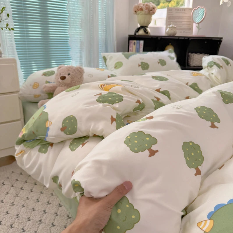 Cyflymder  INS Korean Style 2025 Floral Bedding Sets New Skin Friendly Soft Washed Cotton Printed Bed Sheet Sets